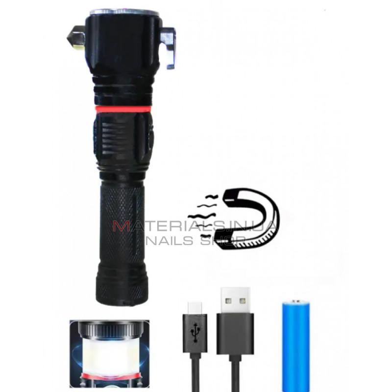 Фонарь ручной аккумуляторный с USB, ZOOM, стеклобоем и магнитом  — SY-2008