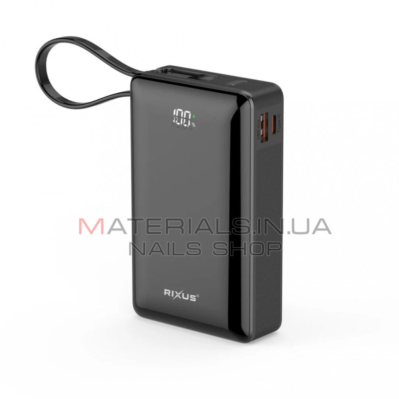 Power Bank Rixus RXPB02B, 20000 мА·год, 22,5 Вт, вбудований кабель USB-C