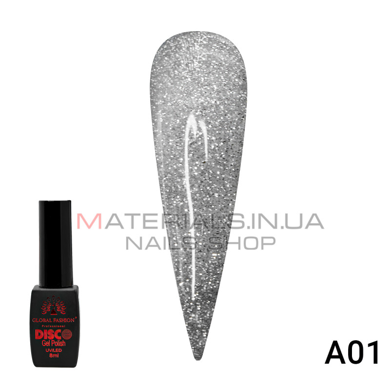 Гель лак Disco Gel Polish, Global Fashion, светоотражающий,  8мл A01
