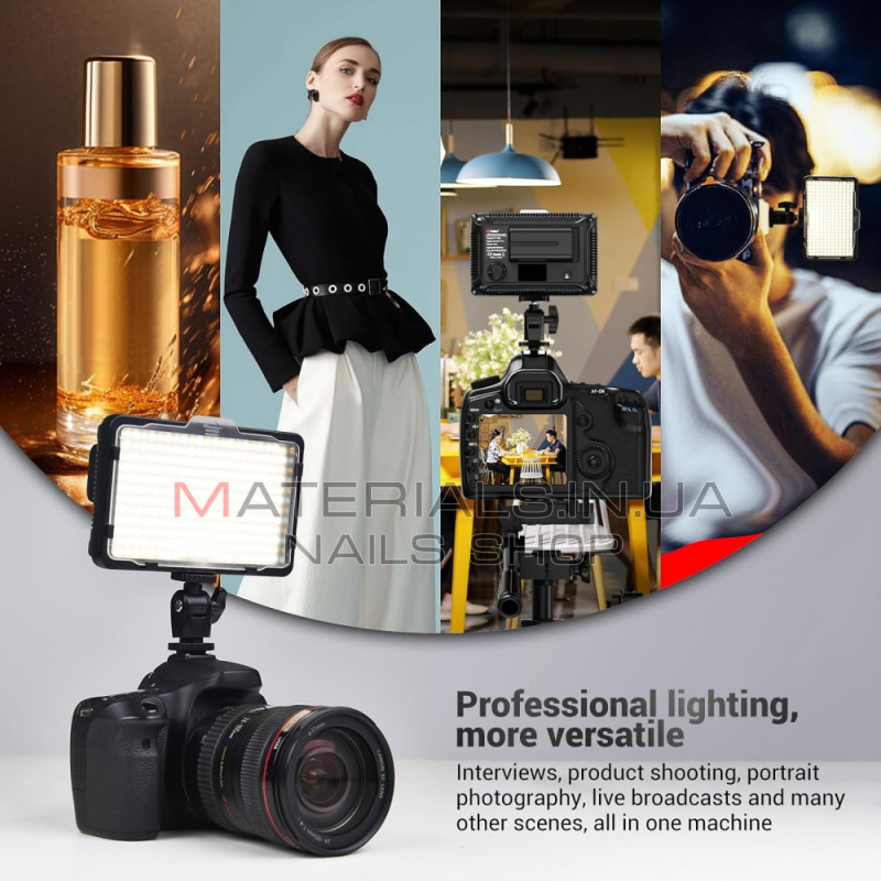 Накамерне LED-відеосвітло PT-F260B, 26 Вт/2600LM/LED260 шт./3200-5600 K/+акумулятор F750 /7,4 В, 2400 мА·год+зарядний пристрій