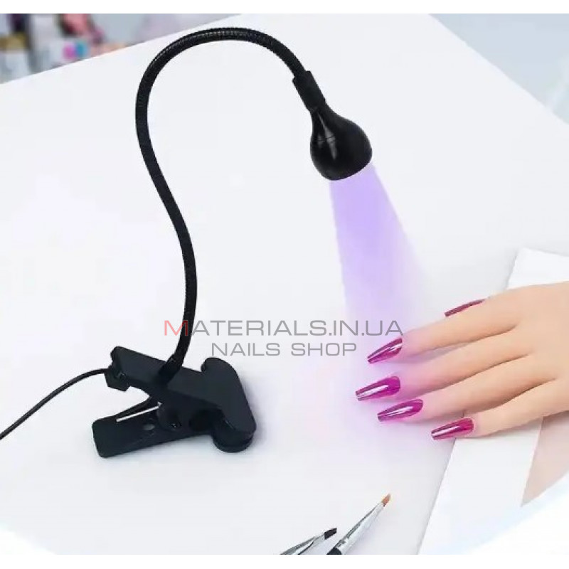 Лампа UV для сушіння гель лаку, гелевих типс з USB (настільна, гнучка, з прищіпкою), 5 Вт. Чорний Лампа UV для сушіння гель лаку, гелевих типс з USB (настільна, гнучка, з прищіпкою), 5 Вт. Чорний