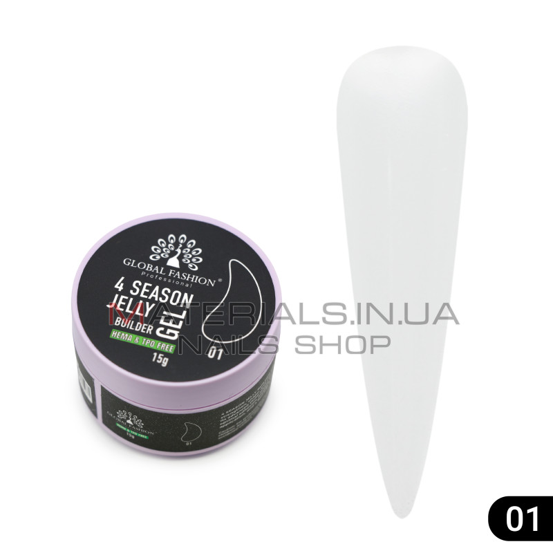 Гель для моделювання нігтів 15 г, 4 Season Jelly Builder Gel, 01