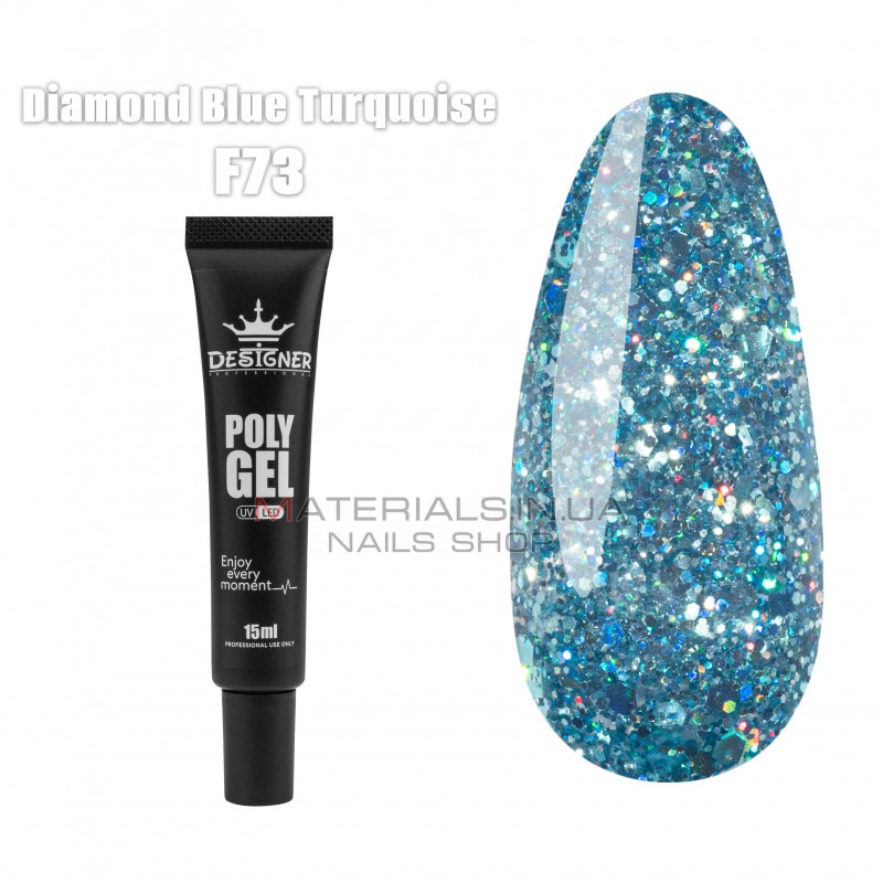 Полігель (15 мл.) DДизайнер F73 Diamond Blue Turquoise Полігель (15 мл.) DДизайнер F73 Diamond Blue Turquoise