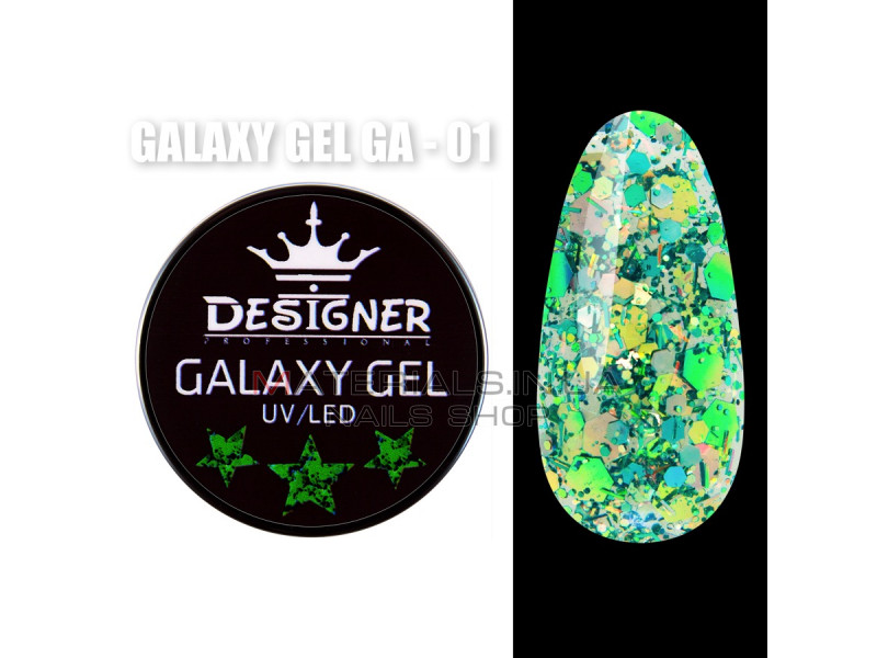 Galaxy Gel Глиттерный гель Designer Professional с блестками, 10 мл. GA-01