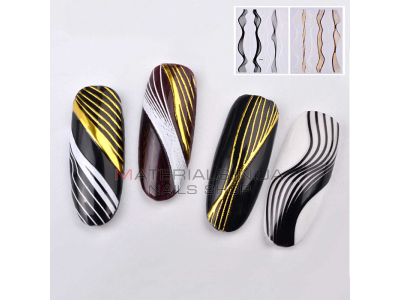 3D- гибкая лента волна для дизайна ногтей (золото / черный)